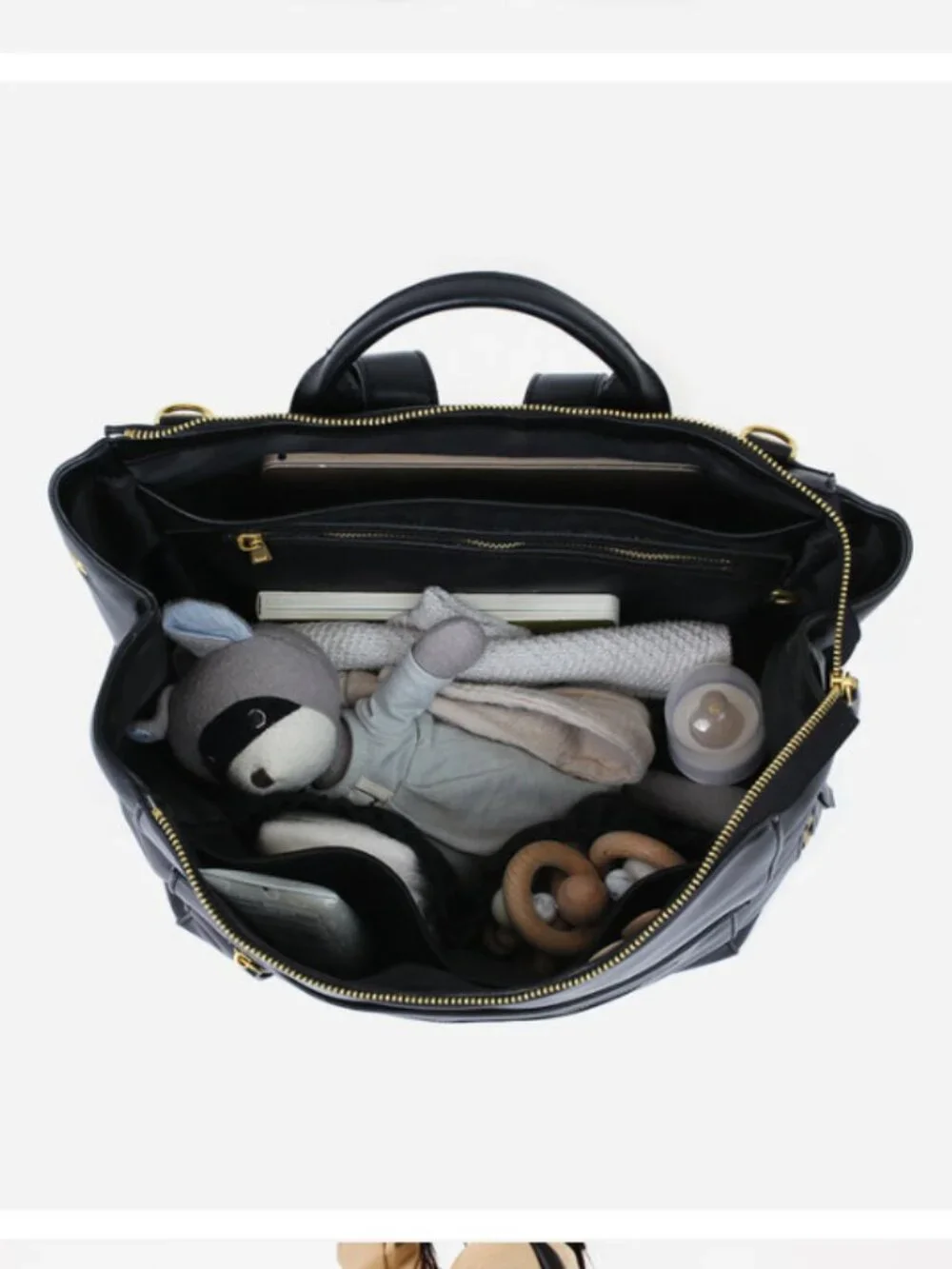 Fawn Design Square Black Faux Leather Diaper Bag